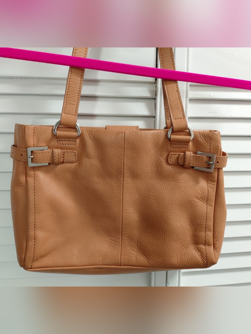 Bath & Body Works Tan Leather Shoulder Bag with Buckle Accents